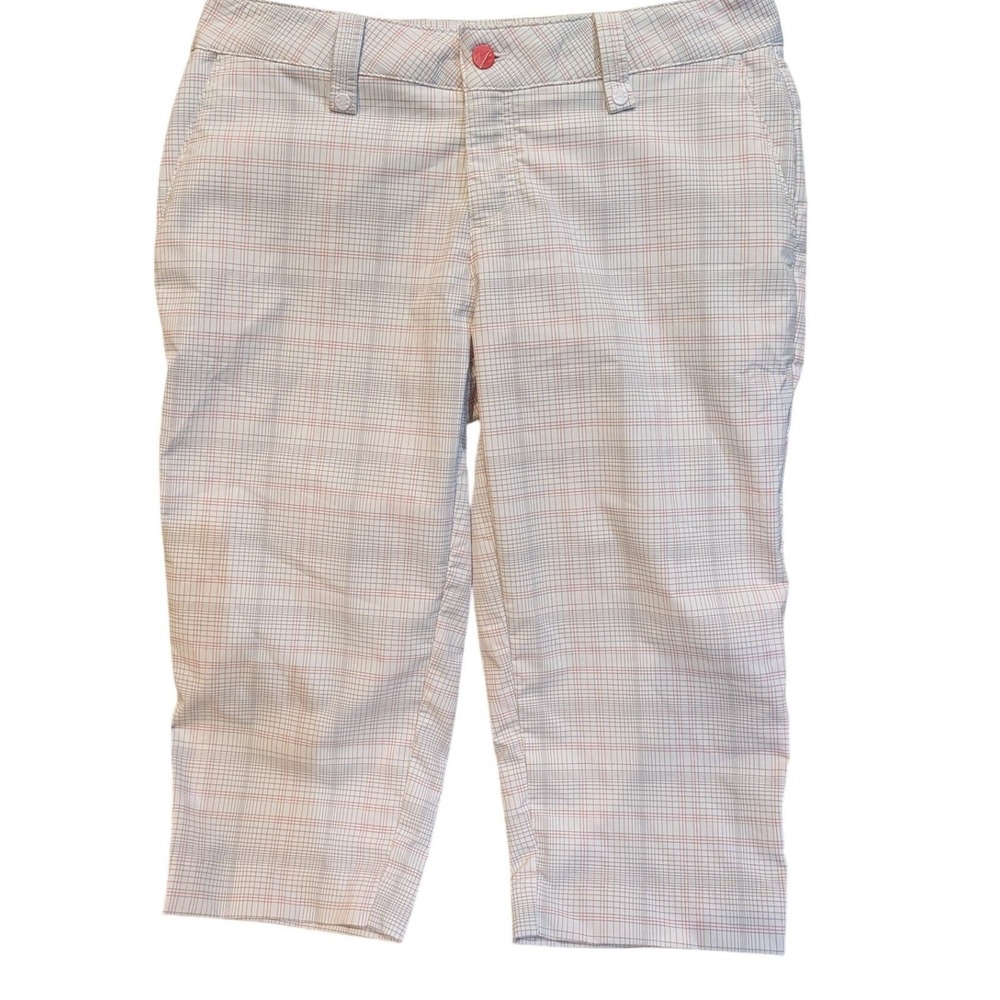 Under Armour Womens Performance Golf Capri Pants Grey Pink Plaid Size 8 Stretch